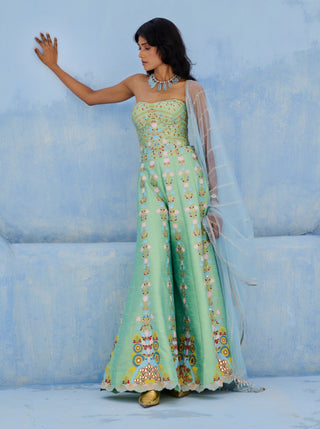 Green and blue meher sharara set