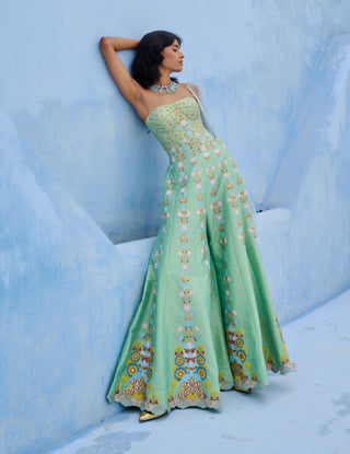 Green and blue meher sharara set