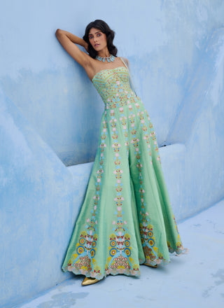 Green and blue meher sharara set