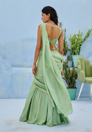 Green haseen pre-draped sari and blouse