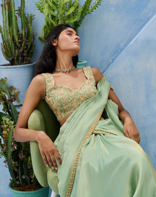 Green haseen pre-draped sari and blouse