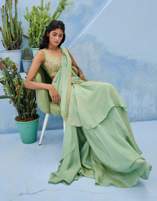 Green haseen pre-draped sari and blouse