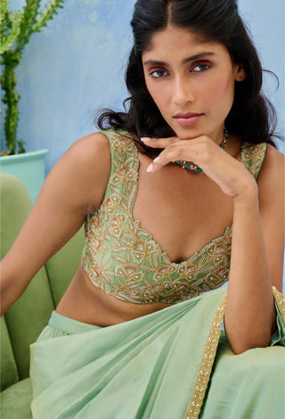 Green haseen pre-draped sari and blouse
