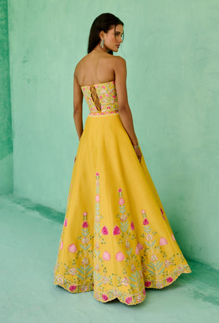 Yellow and green falak lehenga set