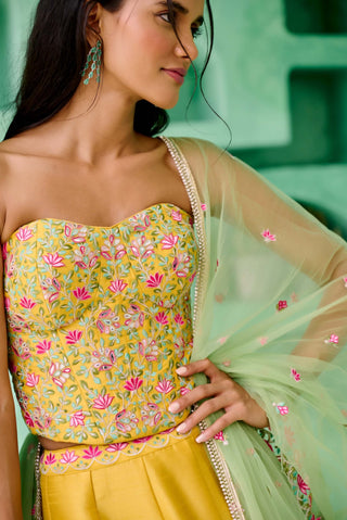 Yellow and green falak lehenga set