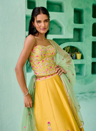 Yellow and green falak lehenga set