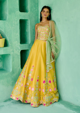 Yellow and green falak lehenga set