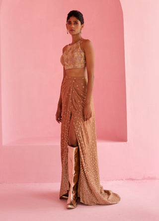 Coco brown noor slit skirt and top