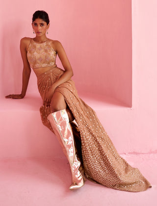 Coco brown noor slit skirt and top