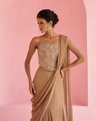 Coco brown stella pre-draped sari and blouse
