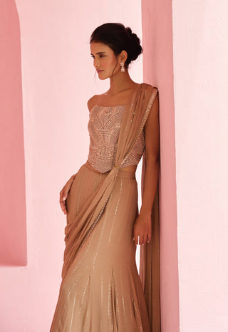 Coco brown stella pre-draped sari and blouse