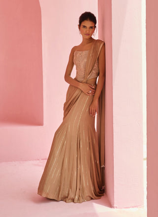 Coco brown stella pre-draped sari and blouse