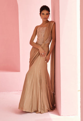 Coco brown stella pre-draped sari and blouse