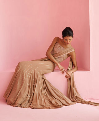 Coco brown stella pre-draped sari and blouse