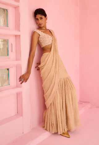 Beige suhana pre-draped sari and blouse
