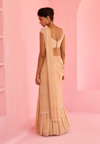 Beige suhana pre-draped sari and blouse