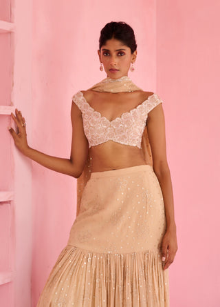 Beige suhana pre-draped sari and blouse