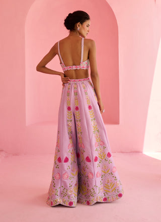 Lavender and pink ghazal flared pant and cape set