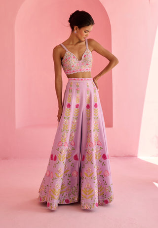 Lavender and pink ghazal flared pant and cape set