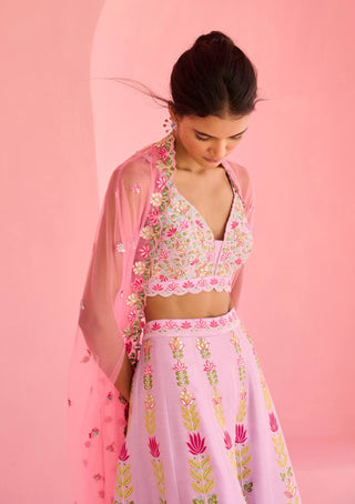 Lavender and pink ghazal flared pant and cape set