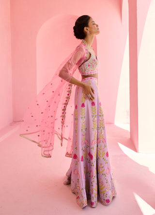 Lavender and pink ghazal flared pant and cape set