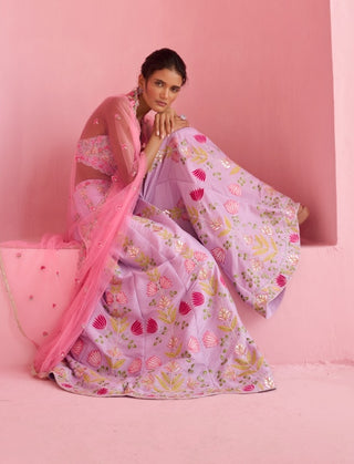 Lavender and pink ghazal flared pant and cape set