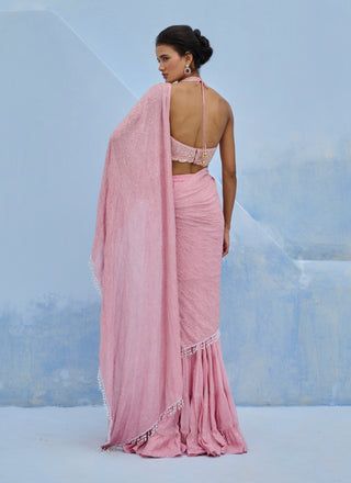 Blush pink razia pre-draped sari and blouse