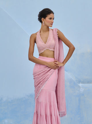 Blush pink razia pre-draped sari and blouse