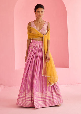 Lavender pink and yellow hunar lehenga set