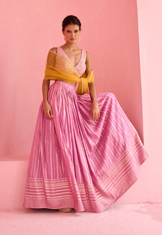 Lavender pink and yellow hunar lehenga set