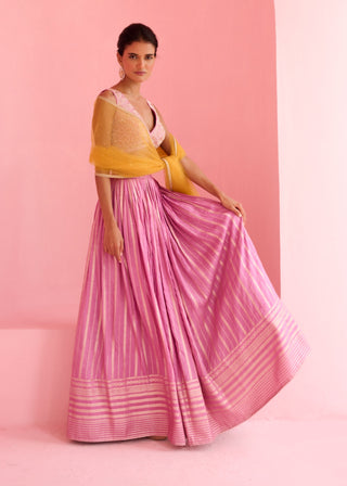 Lavender pink and yellow hunar lehenga set