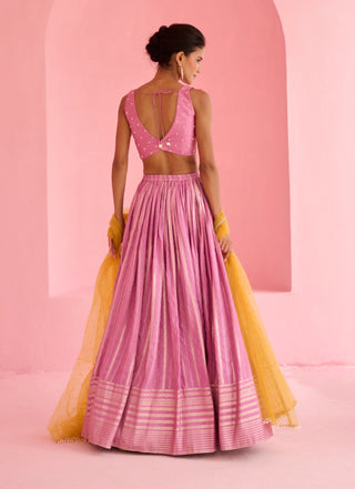 Lavender pink and yellow hunar lehenga set