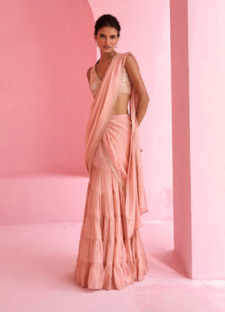 Peach khayal pre-drape sari and blouse