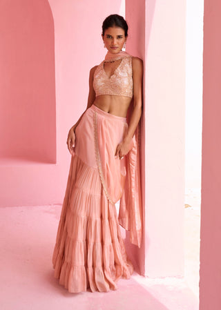 Peach khayal pre-drape sari and blouse