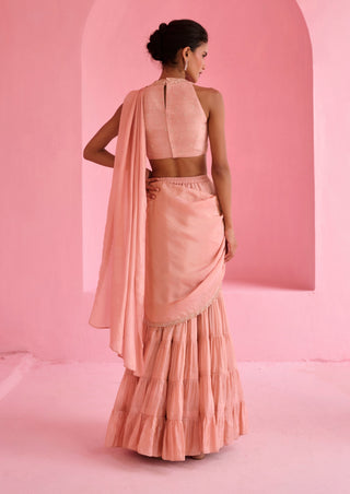 Peach khayal pre-drape sari and blouse