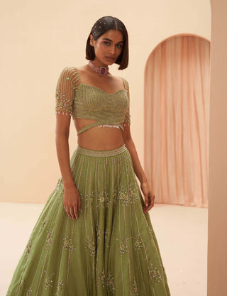 Parul Gandhi-Jade Green Embellished Lehenga Set-INDIASPOPUP.COM