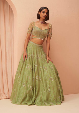 Parul Gandhi-Jade Green Embellished Lehenga Set-INDIASPOPUP.COM