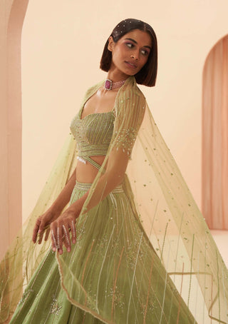 Parul Gandhi-Jade Green Embellished Lehenga Set-INDIASPOPUP.COM