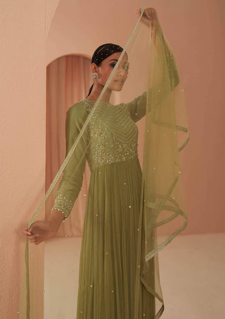 Parul Gandhi-Jade Green Anarkali And Dupatta-INDIASPOPUP.COM