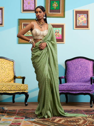 Green art of drama sari and blouse