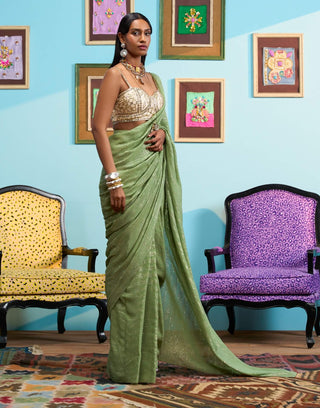 Green art of drama sari and blouse