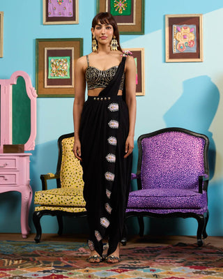 Black draped in drama sari set
