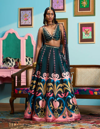 Green whispers of the forest lehenga set