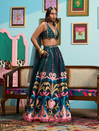 Green whispers of the forest lehenga set
