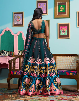 Green whispers of the forest lehenga set