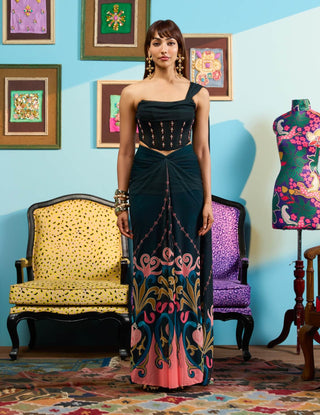 Green moonlit mirage sari and blouse