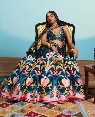 Green whispers of the forest lehenga set