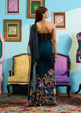 Green moonlit mirage sari and blouse