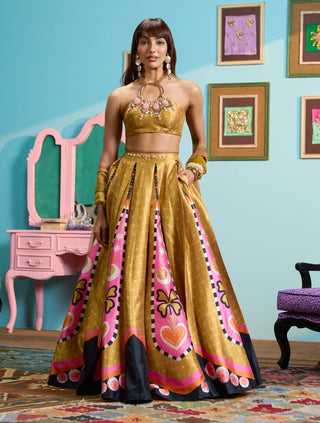 Mustard yellow honey dipped lehenga set