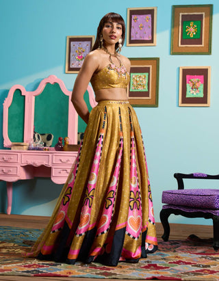Mustard yellow honey dipped lehenga set